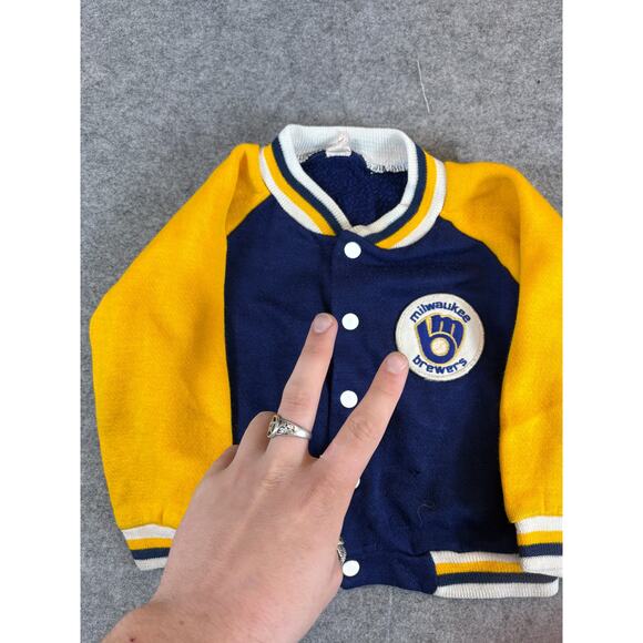 VTG Milwaukee Brewers MLB Baseball Jacket Boys Toddler 4T Blue Yellow Sportswear - Picture 2 of 7